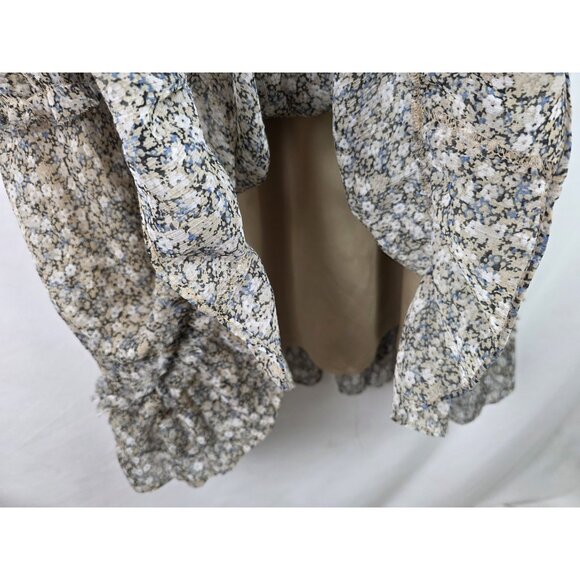 1.State Womens Dress Size Large Tan Floral Sleeveless High Neck Ruffle Lined - Picture 9 of 15